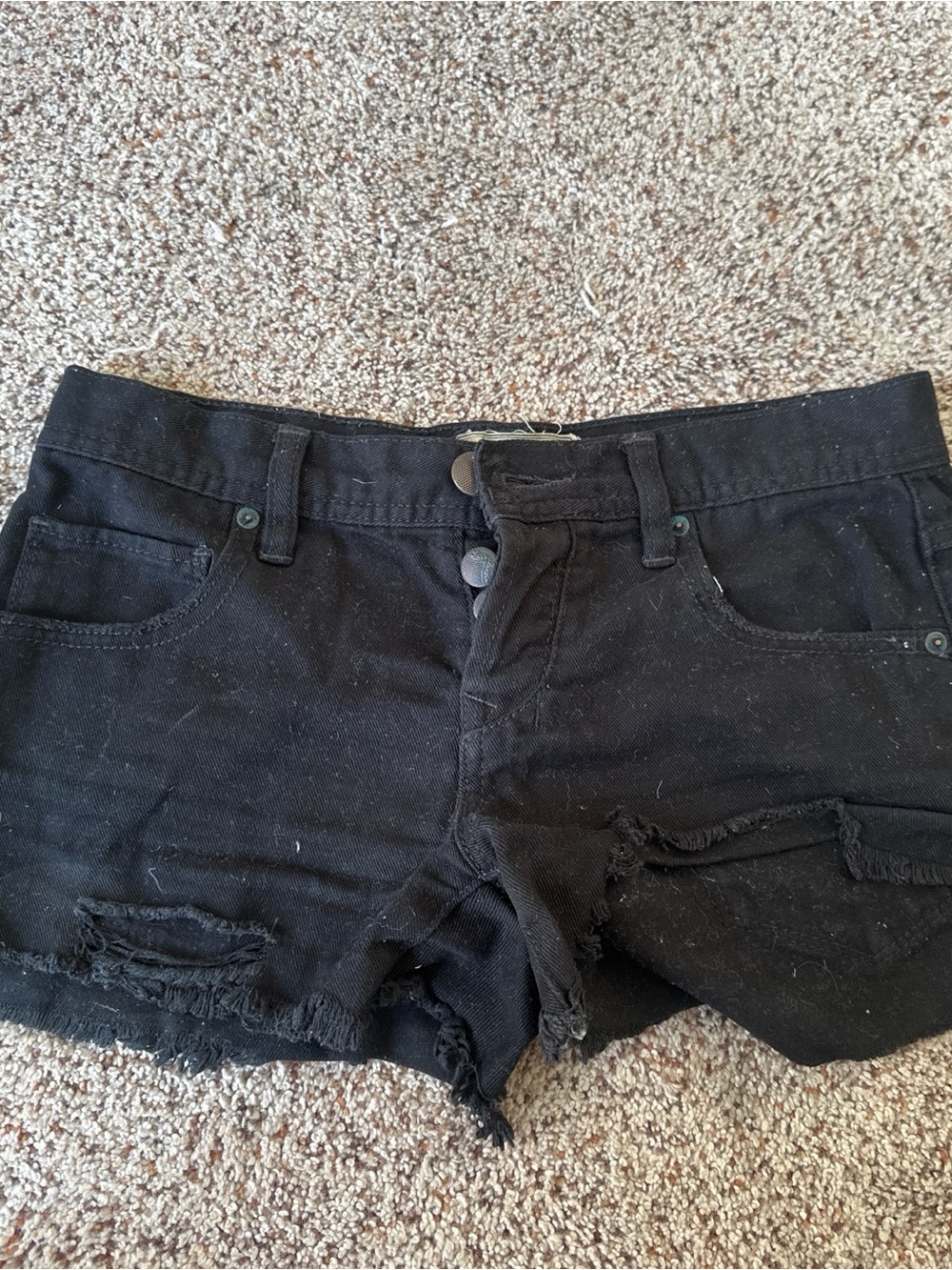 Free People Black Distressed Denim Jean Shorts
